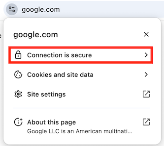 screenshot of “Connection is secure” link