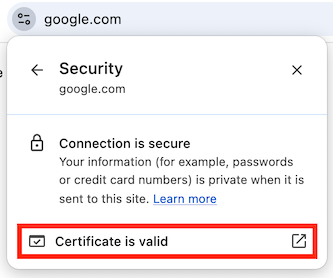 screenshot of “Certificate is valid” link